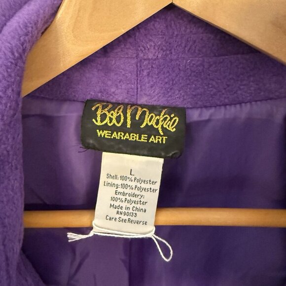 Bob Mackie Jacket Womens Large Wearable Art Fleece Jacket Embroidered Purple Red - Picture 2 of 8